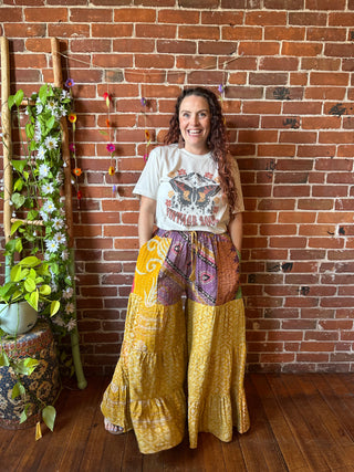 Spring Blooms Reversible Kantha Wide Leg Tiered Palazzo Pants