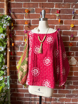 OOAK Summer Collection - Reversible Cosmic Drift Kantha Poncho Top - 2 Tops in 1!