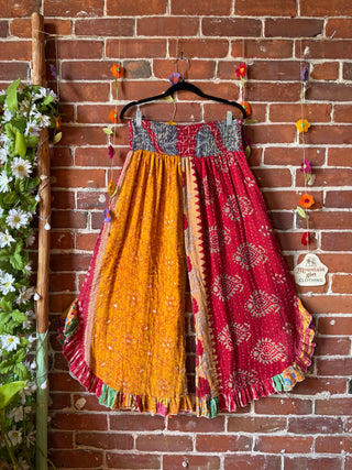 Coffee In The Morning Kantha Ruffle Wide Leg Lounge Pants - Fits up to 2X - Fair Trade Made
