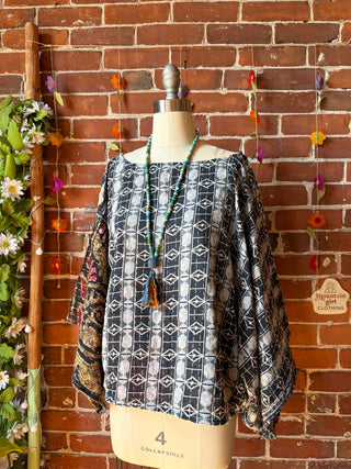 OOAK Summer Collection - Reversible Cosmic Drift Kantha Poncho Top - 2 Tops in 1
