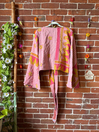 Plus Size Nova Kantha Reversible Bell Sleeve Wrap Top- 100% Cotton - Fair Trade Made