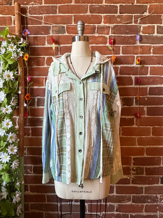 OOAK Autumn Collection- Size Small/Medium Upcycled Lace Plaid Def Leppard Hoodie Button Up