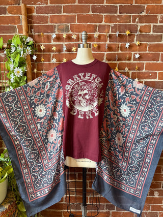 Grateful Dead Burgundy Navy Boho Hi Lo Poncho Top