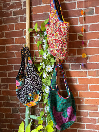 Quinn Mystery Print Quilted Kantha Tote Bag Handbag - Fair Trade Made