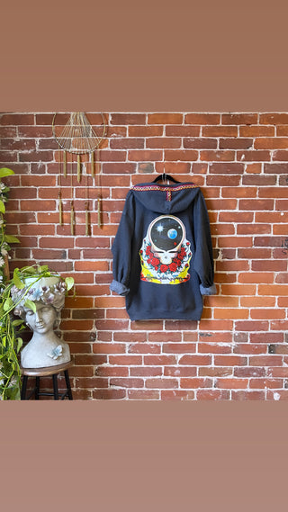 Upcycled Grateful Dead Space Your Face Skeleton Hoodie