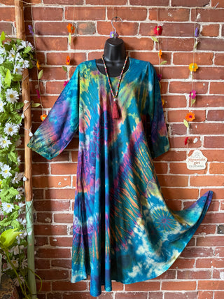 Oh So Flowy Tie Dye Long Sleeve Dress - Fair Trade Made