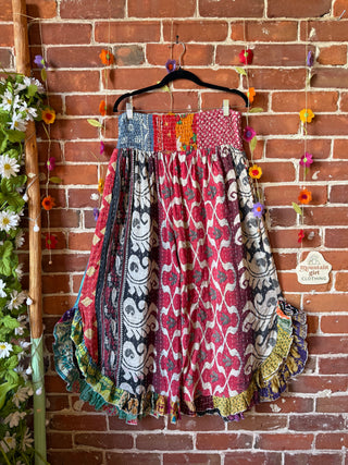 Coffee In The Morning Kantha Ruffle Wide Leg Lounge Pants - Fits up to 2X - Fair Trade Made