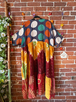 Coffee In The Morning Kantha Dress - Fits up to 3X - 100% Cotton- Fair Trade Made