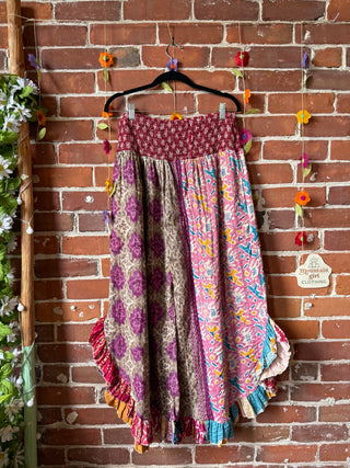 Coffee In The Morning Kantha Ruffle Wide Leg Lounge Pants - Fits up to 2X - Fair Trade Made