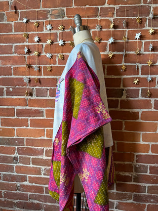 Upcycled Journey Cropped Kantha Hi Lo Poncho Top