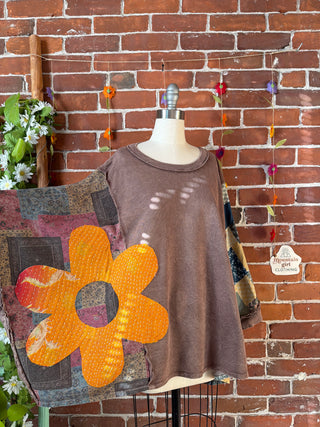 OOAK Autumn Collection - Upcycled Flower Patch Patchwork Poncho Style Top 🌼