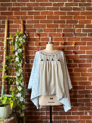Embroidered Upcycled Vine Flowy Poncho
