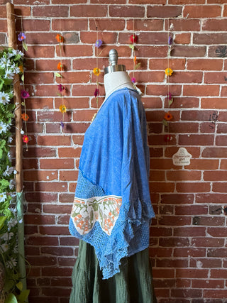 OOAK Summer Collection - Upcycled Luna Butterfly Flowy Trapeze Style Top 🦋 Blue