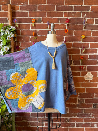 OOAK Summer Collection - Upcycled Flower Patch Patchwork Poncho Style Top 🌼