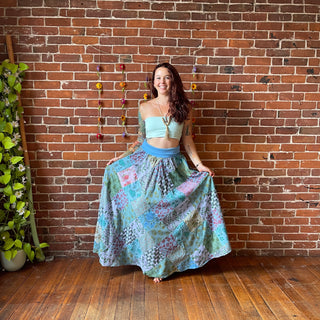 Blues - Yoga Waistband Patchwork Boho Festival Skirt / Dress