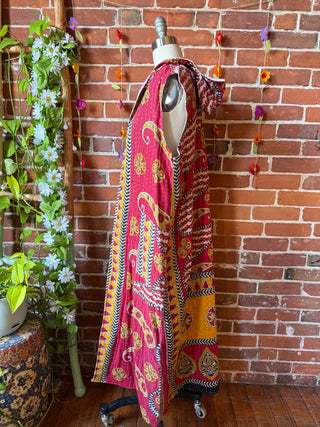 Twilight Reversible Kantha Long Hooded Duster Vest