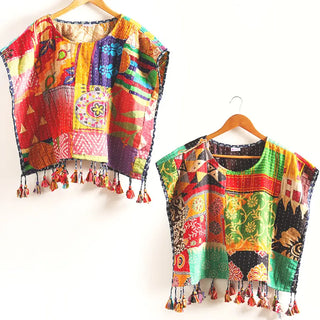 Kantha Summer Solstice Patchwork Reversible Crop Top