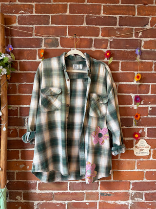 OOAK Autumn Collection- Unisex Size XXL Upcycled Rolling Stones Inspired Button Up Plaid Flannel Top