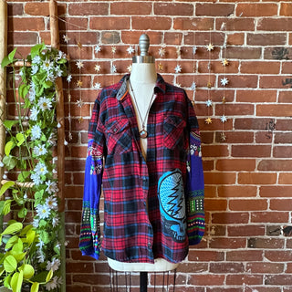 OOAK Autumn Collection -  Size XL Upcycled Grateful Dead Inspired Plaid Hybrid Top