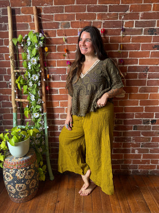 Golden Meadow 100% Cotton Gauze Cropped Pants - Fair Trade Made