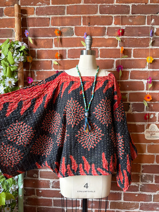OOAK Spring Collection - Reversible Cosmic Drift Kantha Poncho Top - 2 Tops in 1