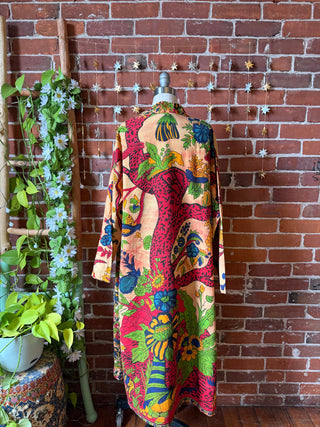 Tree of Life Tie Dye Long Tapestry Robe Kimono with Pockets and Belt