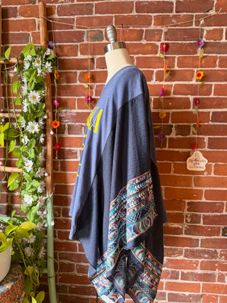Upcycled Nirvana Inspired Navy Embroidered Poncho