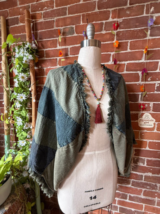 OOAK Autumn Collection - Grateful Dead Inspired Denim Mosaic Patchwork Cocoon Shawl