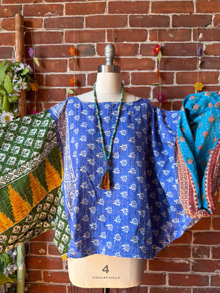 OOAK Summer Collection - Reversible Cosmic Drift Kantha Poncho Top - 2 Tops in 1