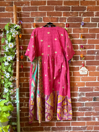 Coffee In The Morning Kantha Dress - Fits up to 3X - 100% Cotton- Fair Trade Made