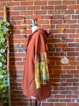 OOAK Summer Collection- Upcycled Luna Butterfly Patchwork Bell Sleeve Hoodie  - Size 1X