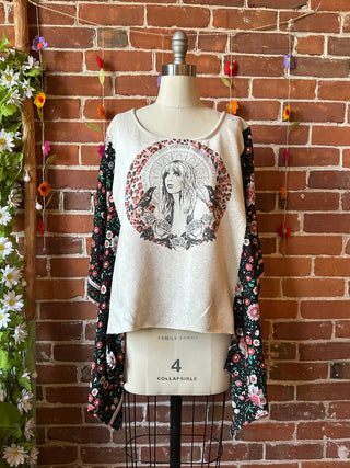 OOAK Autumn Collection- Upcycled Stevie Nicks Inspired Hi Lo Poncho Sweatshirt