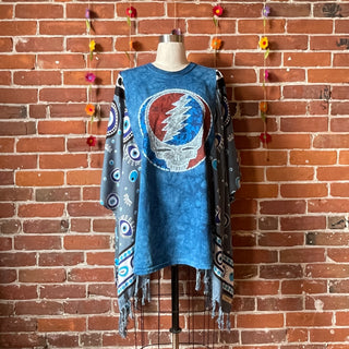 Upcycled Grateful Dead Inspired Batik Long Tunic Poncho Top