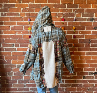 Freya Patchworked Button Up Hoodie Plaid Top