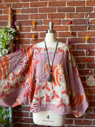 OOAK Spring Collection - Reversible Cosmic Drift Kantha Poncho Top - 2 Tops in 1