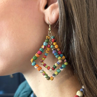 Kantha Milieu Lantern Chandelier Earrings -Fair Trade Made