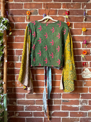 Nova Kantha Bell Sleeve Reversible Wrap Top - 100% Cotton - Fair Trade Made