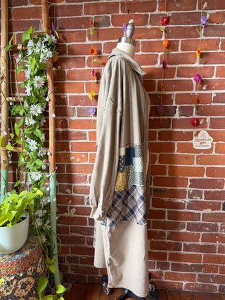 OOAK Autumn Collection - Upcycled Fleetwood Mac Patchwork Print Long Button Up Duster