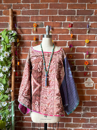 OOAK Summer Collection - Reversible Cosmic Drift Kantha Poncho Top - 2 Tops in 1