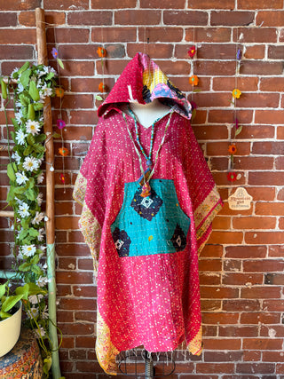 Sierra Dreams Reversible 100% Cotton Kantha Poncho Tunic Hoodie Beach Coverup - Fair Trade Made