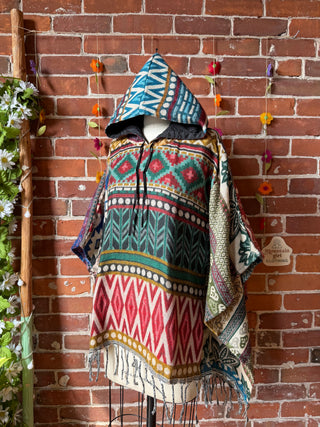 The Wild & Woven Patchwork Hooded Poncho - Fair Trade Made - Final Sale