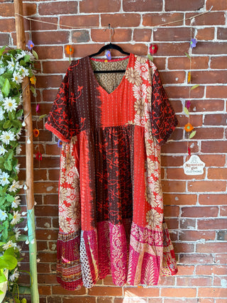 Coffee In The Morning Kantha Dress - Fits up to 3X - 100% Cotton- Fair Trade Made