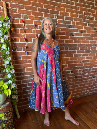 Coffee In The Morning Kantha Summer Midi Dress With Pockets - Fits up to 2X