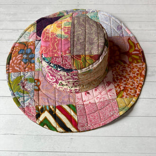 Reversible Boho Sunshine Recycled Random Patchwork Floppy Hat