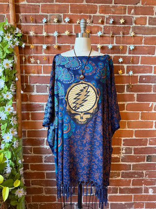 OOAK Autumn Collection - Upcycled Indigo Grateful Dead Inspired Mandala Hi Lo Tunic Poncho