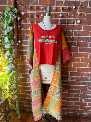 OOAK Autumn Collection- Upcycled Kings Canyon Hi Lo Kantha Poncho Croppee Top