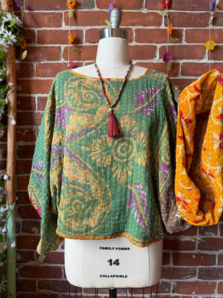OOAK Summer Collection - Reversible Cosmic Drift Kantha Poncho Top - 2 Tops in 1