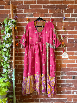 Coffee In The Morning Kantha Dress - Fits up to 3X - 100% Cotton- Fair Trade Made