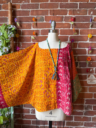 OOAK Spring Collection - Reversible Cosmic Drift Kantha Poncho Top - 2 Tops in 1
