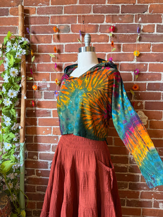 Dark Side of the Moon Earthy Rainbow Cropped Tie Dye Hoodie - Fair Trade Made